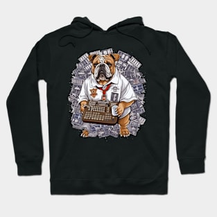 Accountant English Bulldog t-shirt design, a bulldog wearing a graduation gown and holding a calculator Hoodie